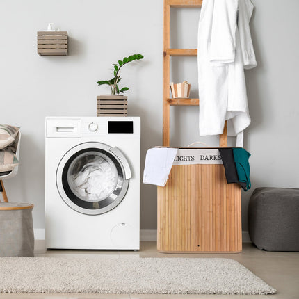 Bamboo laundry basket with 2 compartments