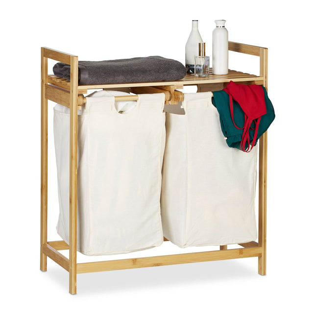 Bamboo laundry basket with 2 laundry bags