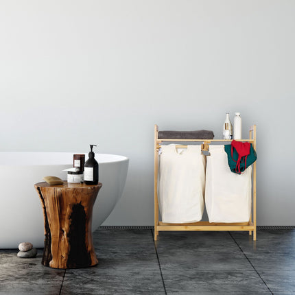 Bamboo laundry basket with 2 laundry bags