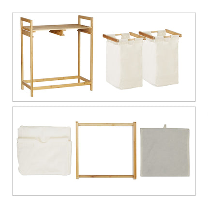 Bamboo laundry basket with 2 laundry bags
