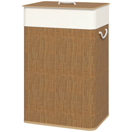 Bamboo Laundry Basket with Lid, 72L Capacity, Brown