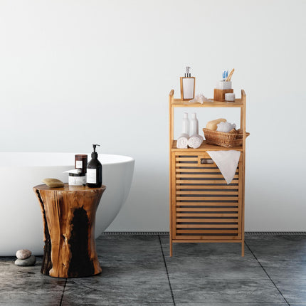 Bamboo laundry hamper with shelf