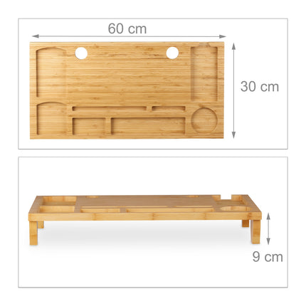 Bamboo monitor stand with 8 compartments