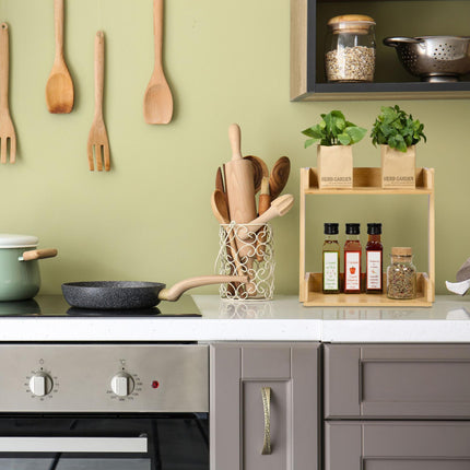 Bamboo spice rack with 2 levels