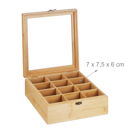 Bamboo tea box with 12 compartments