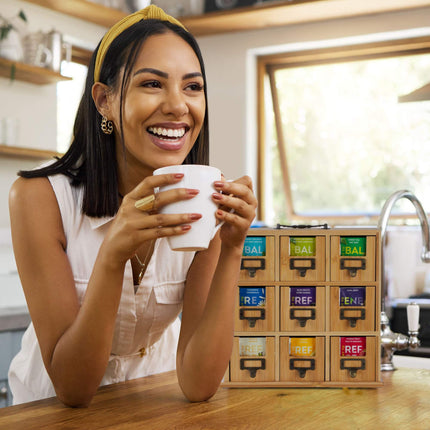 Bamboo tea holder with 9 compartments