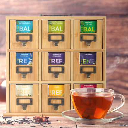 Bamboo tea holder with 9 compartments