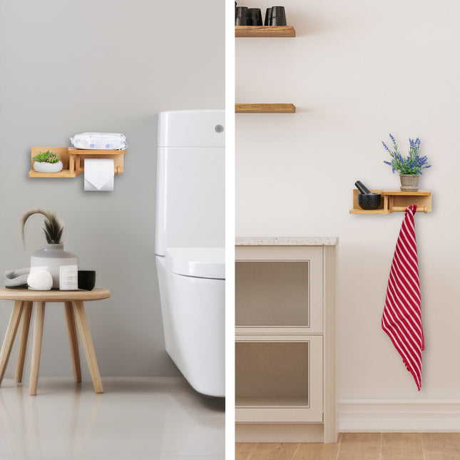 Bamboo toilet paper holder 2 shelves