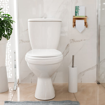 Bamboo toilet roll holder with shelf