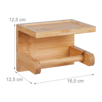 Bamboo toilet roll holder with shelf