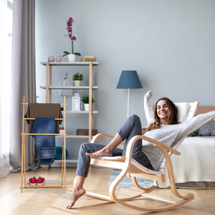 Bamboo towel ladder with shelf