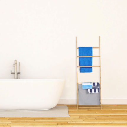 Bamboo towel rack with laundry basket