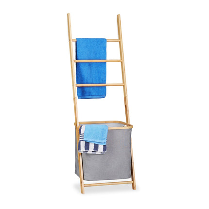 Bamboo towel rack with laundry basket