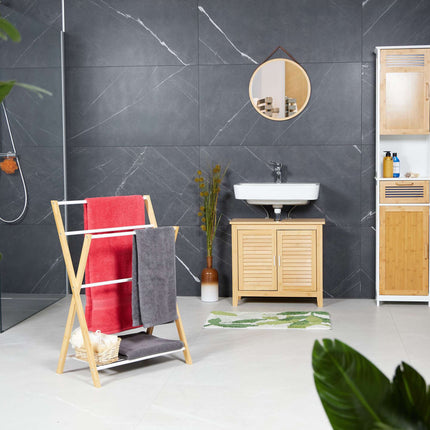 Bamboo towel rack with shelf