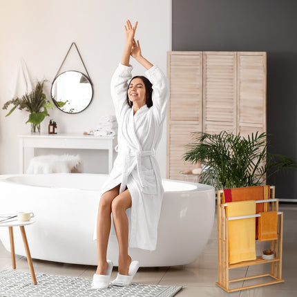 Bamboo towel rack with shelf
