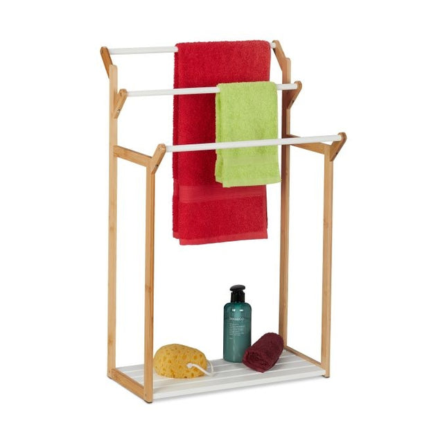 Bamboo towel rail with shelf