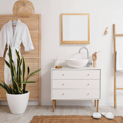Bamboo wall mirror with shelf