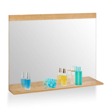 Bamboo wall mirror with shelf