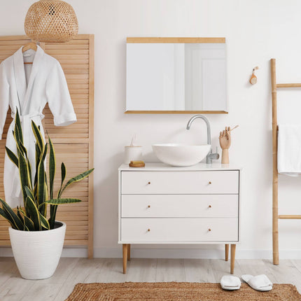 Bamboo wall mirror with shelf