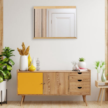Bamboo wall mirror with shelf