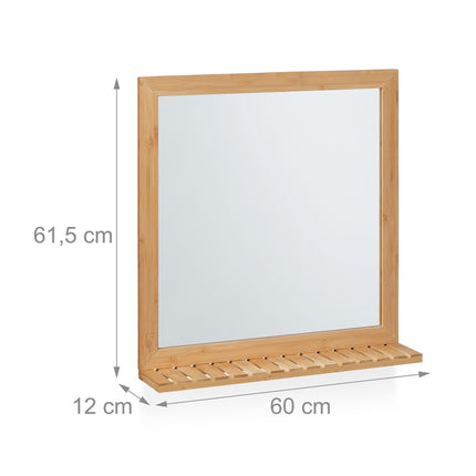 Bamboo wall mirror with shelf