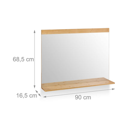 Bamboo wall mirror with shelf