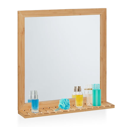 Bamboo wall mirror with shelf