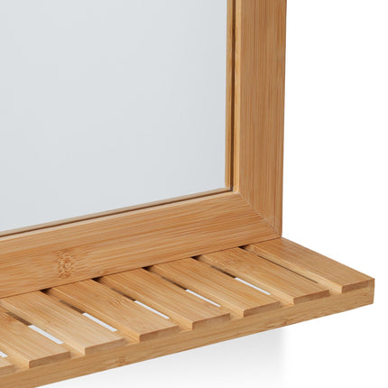 Bamboo wall mirror with shelf