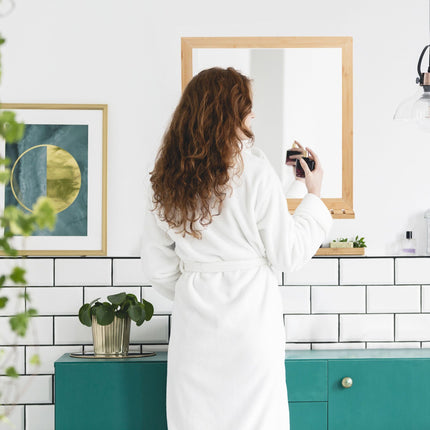 Bamboo wall mirror with shelf