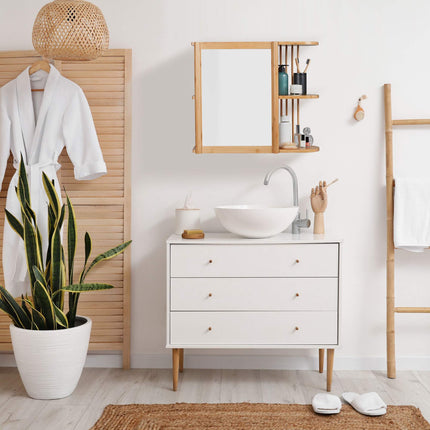 Bamboo wall shelf with mirror