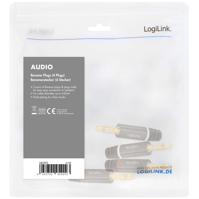Banana Plugs 4-Pack, Gold-Plated, 4mm² Speaker Cable