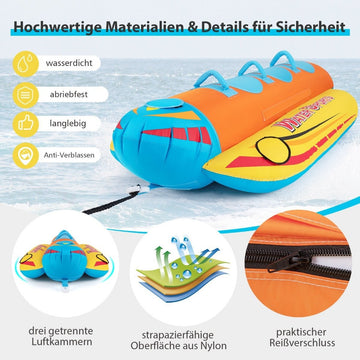 Banana boat for 3 people Towable tube with 3 EVA padded seats and handles 252 x 108 x 51 cm