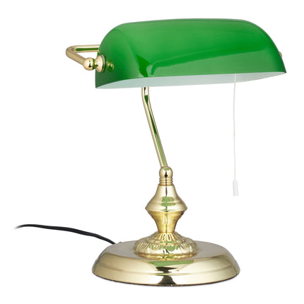 Banker lamp with green glass shade