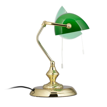 Banker lamp with green glass shade