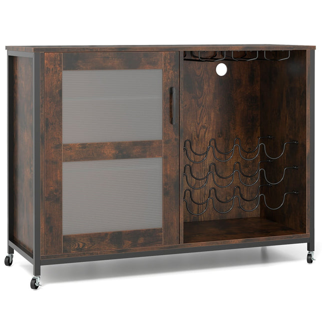 Bar Cabinet with LED Lights & Adjustable Shelves, Rustic Brown