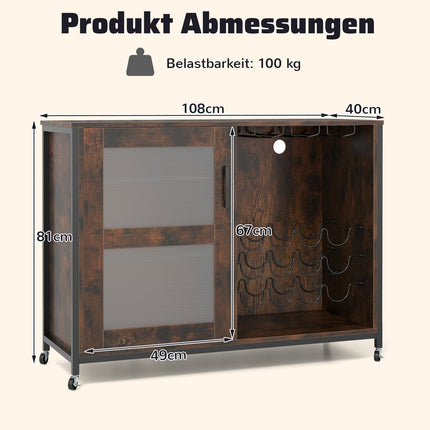 Bar Cabinet with LED Lights & Adjustable Shelves, Rustic Brown