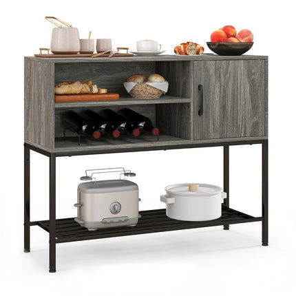 Bar Cabinet with Wine Racks and Shelves Wooden Console Table with Metal Frame for Dining Room 100 x 35 x 83 cm Gray