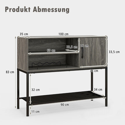 Bar Cabinet with Wine Racks and Shelves Wooden Console Table with Metal Frame for Dining Room 100 x 35 x 83 cm Gray