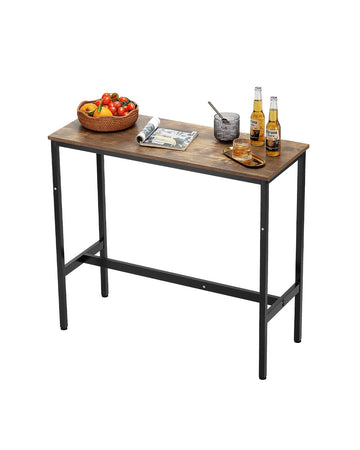 Bar Height Pub Table 39x16 in, Metal Frame, Rustic Brown