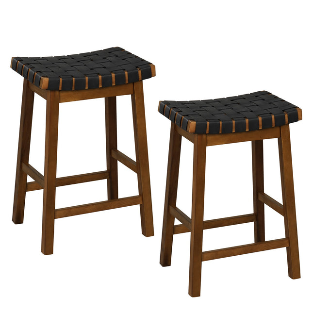 Set van 2 barkrukken, geweven PU-leer, 63,5 cm
