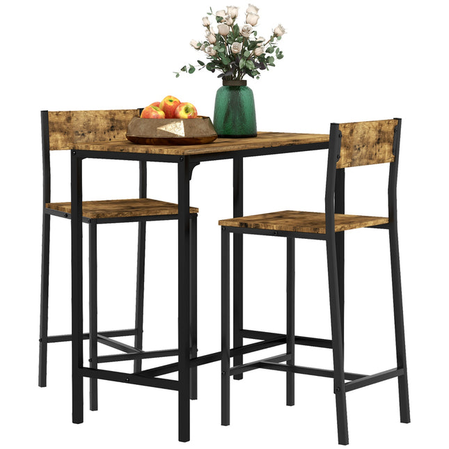 Barset met tafel en 2 krukken, MDF en metaal, bruin