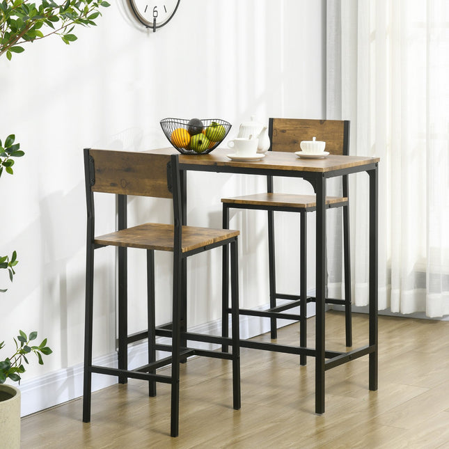 Barset met tafel en 2 krukken, MDF en metaal, bruin