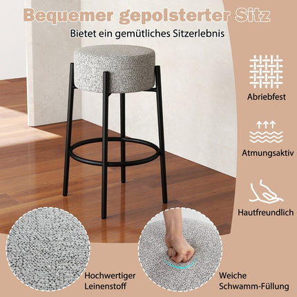 Bar Stool 68cm, Padded Seat, No Backrest, Metal Frame