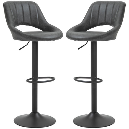 Adjustable barstools in gray leather look, set of 2 - swivel and metal frame