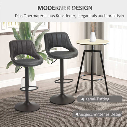 Adjustable barstools in gray leather look, set of 2 - swivel and metal frame