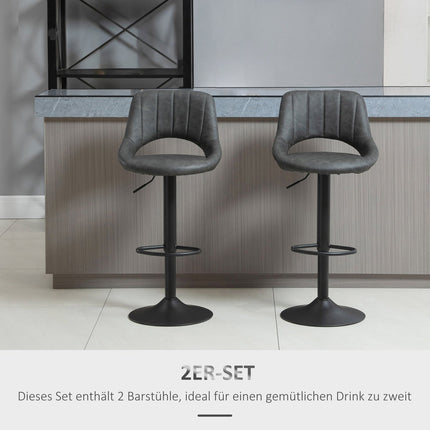 Adjustable barstools in gray leather look, set of 2 - swivel and metal frame