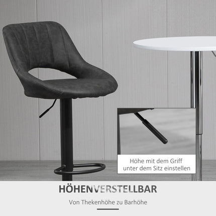 Adjustable barstools in gray leather look, set of 2 - swivel and metal frame