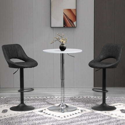 Adjustable barstools in gray leather look, set of 2 - swivel and metal frame