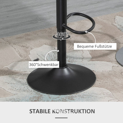 Adjustable barstools in gray leather look, set of 2 - swivel and metal frame