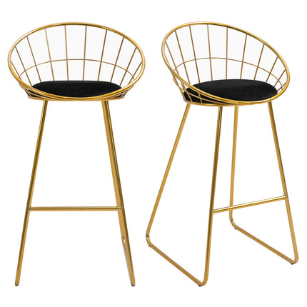 Velvet bar stool set, kitchen stools with backrest, gold/black